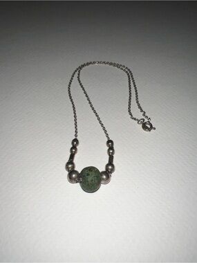 Taxco .955 Silver Chain Necklace with Green Bead